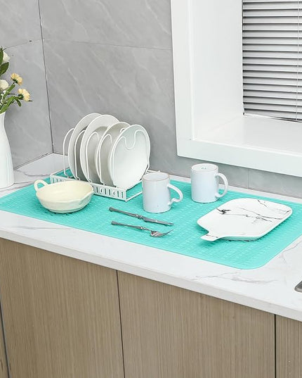 Silicone Dish Drying Mat for Multiple Usage,Easy clean,Eco-friendly,Heat-resistant Silicone Mat for Kitchen Counter or Sink,Refrigerator or Drawer Liner Mint 5XL 36inches x 18inches