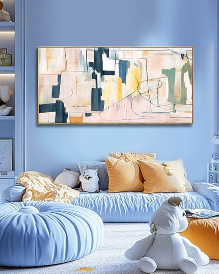 Artexist Large Abstract Canvas Wall Art Pink Painting Yellow Bedroom Decor Navy Art Photo Prints Minimalist Pictures Poster Artwork 20"x40"