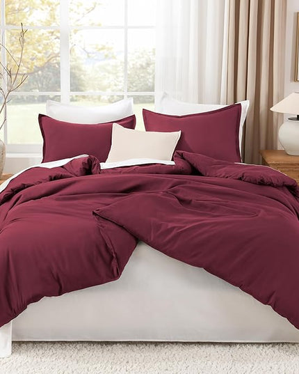 Litanika Burgundy Red Comforter Set Full Size, 3 Pieces Lightweight Solid Bedding Comforter Set, All Season Fluffy Bed Set (79x90In Comforter & 2 Pillowcases)