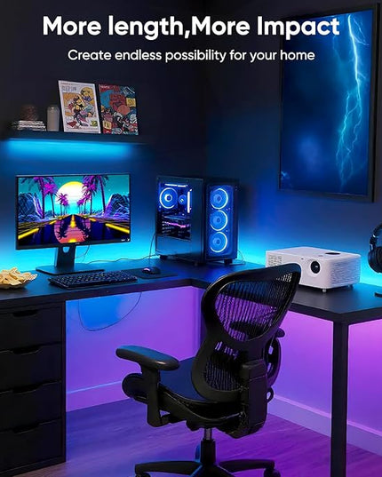 Led Lights for Bedroom, IC+RGB 100FT(2 Rolls of 50ft) Strip Lights, 24Key Remote with App Control, Music Sync Color Changing Lights for Room Decor Party