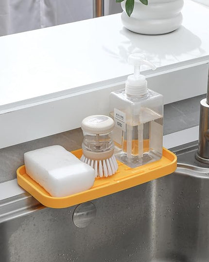 Silicone Kitchen Sink Organizer Tray for Multiple Usage,Easy Clean,Eco-Friendly Sponges Holder for Kitchen Bathroom Counter or Sink,Dish Soap Dispenser,Scrubber,Bottle,Cup Yellow 10”x 5.3”