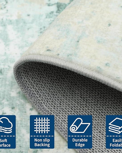 Modern Abstract 2x10 Runner Rug Washable Non Slip Stain Resistant Rug for Hallway Kitchen Bedroom Non Shedding Low Pile Indoor Floor Cover,Green