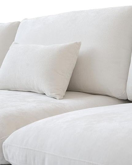 156" Cloud Couch Modular Sectional Sofa with Ottoman,L Shaped Down Couch, Down Filled Convertible Sofa,Cover Washable and Replaceable Couches for Living Room,White