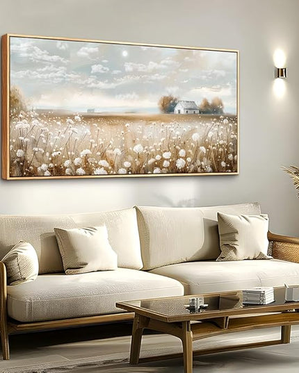 ERQINHUA Large Canvas Wall Decor For Living Room Dining Room Art Prints White Flowers Landscape Painting Wood Frame Wall Art For Kitchen Corridor Bedroom Bathroom Home Decor Aesthetics 30x60 In
