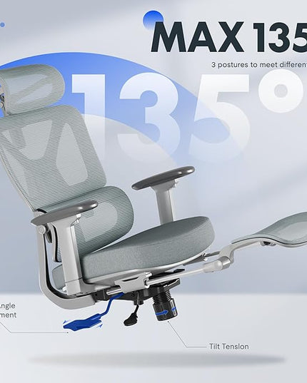 FLEXISPOT ErgoX Premium Ergonomic Office Chair with Footrest- Adjustable 3D Armrests, Dynamic Lumbar Support, Recline & Tilt Function, Mesh Seat, for Home & Office Use,Foam Blue