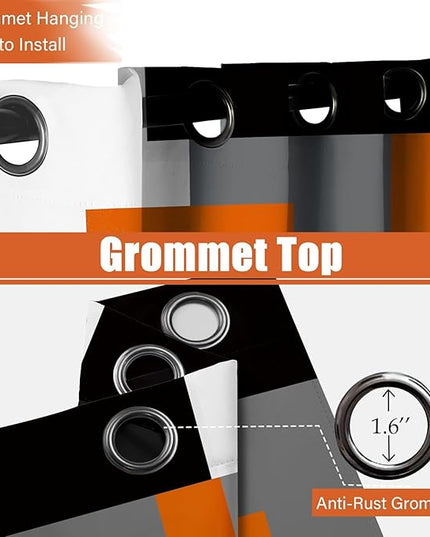 Orange 100% Blackout Curtains for Bedroom 96 inch Long 2 Panels Set Black Grey Modern Abstract Geometric Black Out Curtains Insulated Room Darkening Window Drapes for Living Room, 52Wx96L