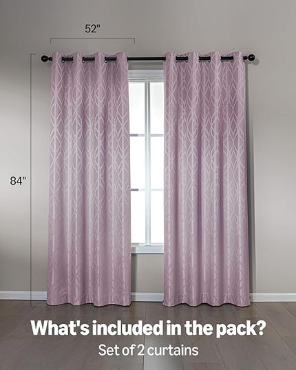 Amazon Basics Jacquard 2-Piece 100% Blackout Curtains, Living Room and Bedroom Drapes, Thermal Insulated Window Treatment, 52"x84", Pink