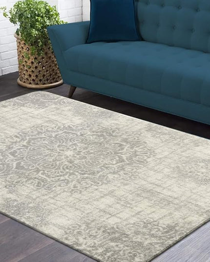 Lahome Vintage Medallion Area Rug - 3x5 Washable Entryway Rug Non Slip Distressed Carpet for Living Room Soft Grey, Throw Floor Carpet for Door Mat Entrance Bedrooms Office