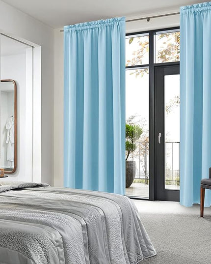 DWCN Blackout Curtains Room Darkening Thermal Insulated Bedroom Curtains Window Curtain Panels, 52 x 84 inches Long, Set of 2 Light Blue Rod Pocket Drapes