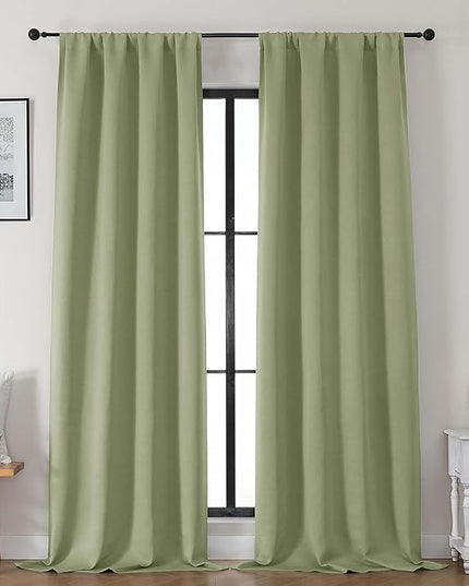 Gwine Sage Green Blackout Curtains for Bedroom 96 Inch Length, Room Darkening Energy Saving Black Out Curtains for Living Room, Window Treatment Drapes with Rod Pocket, Each 40" Wx96 L, 2PCS