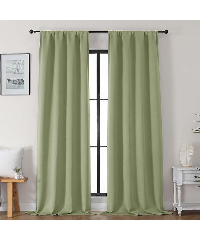 Gwine Sage Green Blackout Curtains for Bedroom 96 Inch Length, Room Darkening Energy Saving Black Out Curtains for Living Room, Window Treatment Drapes with Rod Pocket, Each 40" Wx96 L, 2PCS