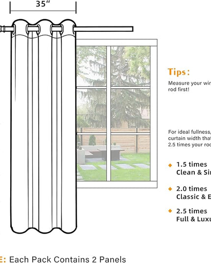 Room Darkening Curtains 45 Inch Length for Bedroom Living Room, Insulated Thermal Grommet Curtain Drapes, Blackout(60-90%,Not 100%) Window Treatment Decor, 2 Panels, 35x45, Black