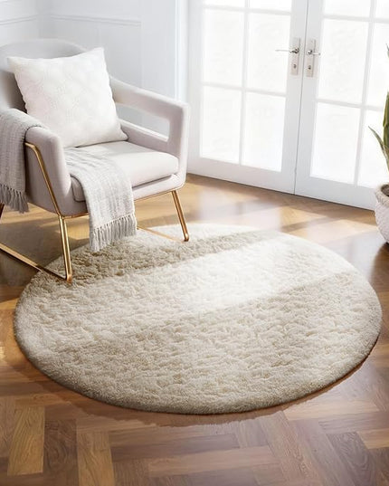 Ophanie Soft Fluffy Shaggy Rugs for Bedroom Living Room Dorm Nursery Home Decor Aesthetic,Color Ivory, Size 2' Round