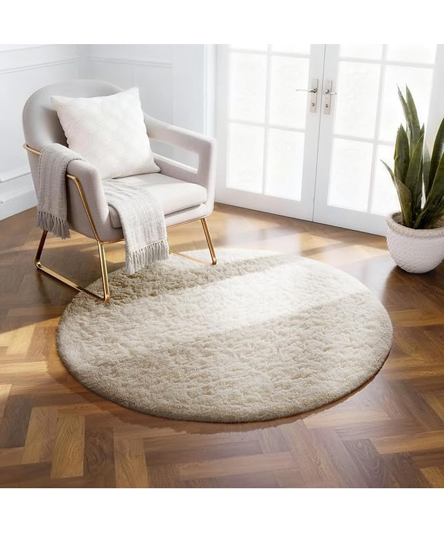 Ophanie Soft Fluffy Shaggy Rugs for Bedroom Living Room Dorm Nursery Home Decor Aesthetic,Color Ivory, Size 2' Round