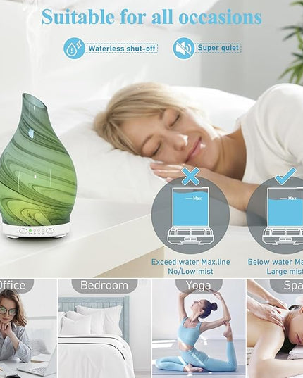 Essential Oil Diffuser 120ML, Glass Aromatherapy Diffuser with 4 Timer Settings & 7 Color Changing Lights, Waterless Auto Shut-Off, Ultra Quiet Oil Diffuser for Home, Office, Yoga, Spa and Sleeping