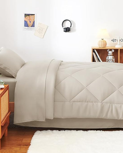 CozyLux Twin XL Comforter Set Beige - 5 Pieces Twin Extra Long Bed in a Bag for College Dorm, All Season Bedding Set for Girls and Boys, Soft Bed Set with Comforter, Sheets, Pillowcase & Sham