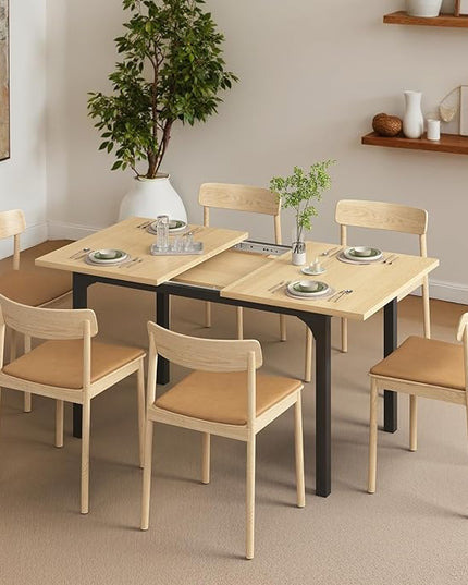 Extendable Dining Table, Modern Wooden Rectangle Kitchen Table for 4-8 People with Strong Metal Legs, Space Saving Expandable Dining Room Tables for Restaurant, Conference, Natural