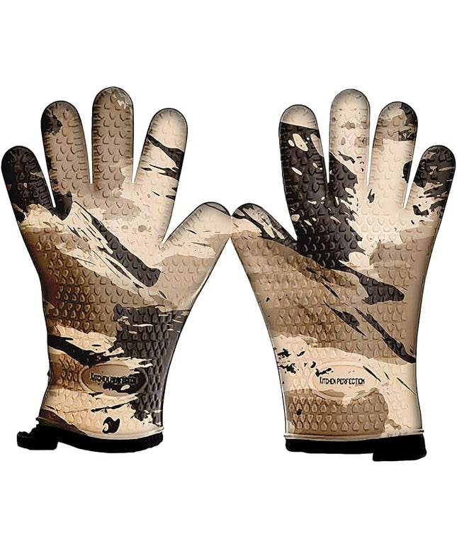 Kitchen perfection XL Silicone Smoker Oven Gloves-Extreme Heat Resistant BBQ Gloves-Handle Hot Food Right on Your Grill Fryer&Pit|Waterproof Grilling Cooking Baking Mitts|Superior Value Set+3 Bonuses
