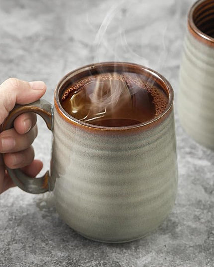HASENSE Coffee Mugs Set of 4, 12 oz Coffee Cups Ceramic, Stoneware Latte Mug with Large Handle for Coffee, Tea, Milk and Chocolate,Easy Hold & Clean, Dishwasher & Microwave Safe, Light Grey