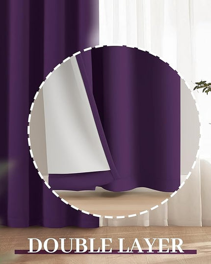 Yakamok Room Darkening 100% Blackout Curtains Grommet Window Treatments with 2 Thick Layers-Purple Thermal Insulated Drapes Set of 2 Panels for Bedroom Living Room 38 Inches by 84 Inches Length
