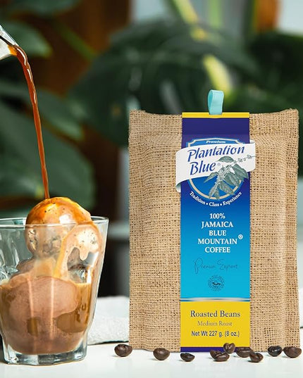 Plantation Blue 100% Blue Mountain Coffee Medium Roast Whole Beans from Jamaica (8oz)