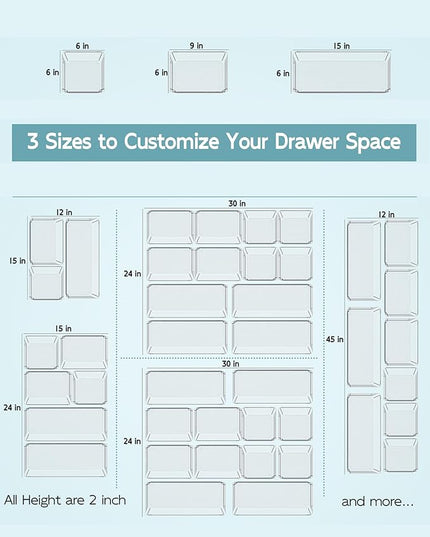 9 Pack Large Clear Plastic Drawer Organizer Trays, Desk Drawer Organizers and Storage Dividers, Non-Slip Storage Bins for Jewelry, Snacks, Office, Bathroom, Bedroom and Kitchen