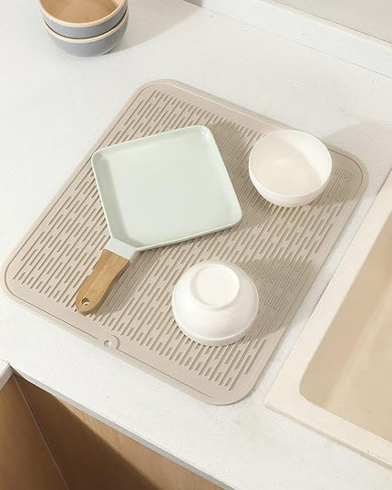 Silicone Dish Drying Mat for Multiple Usage,Easy clean,Eco-friendly,Heat-resistant Silicone Mat for Kitchen Counter or Sink,Refrigerator or Drawer Liner Tapioca 2XL 24 inches x 18 inches