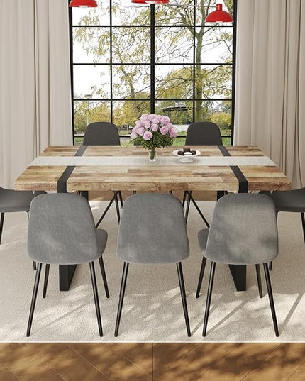 FURNITO Wood Dining Table Set for 8, 71" Large Rectangular Kitchen & Dining Room Table with 8 Fabric Linen Chairs, Modern Farmhouse Dining Set for Home, Living Room, Office, or Conference Room