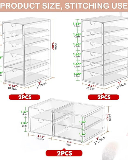 Makeup Organizer Storage with 30 Drawers, 6 Pcs Desktop Office Supplies, Desk Organizers, Clear Accessories, Dustproof Drawer and for Make Up, Jewelry, Pen, Stationary