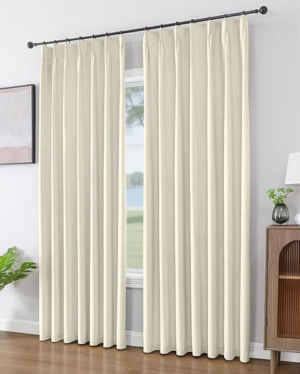 Joydeco Pinch Pleated Linen Curtains for Living Room, 100% Blackout Darkening Curtains 72 inches Length 2 Panel Thermal Insulated Pinch Pleat Drapes(Linen,40'' Wx72'' L)