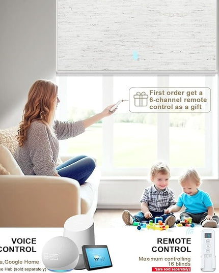Motorized Blinds with Remote Smart Blackout Shades Electric Curtains Automatic Roller Blinds Shades for Indoor Windows Cordless with Alexa Google Home(Blackout Sandy Beach,W26.5X H62)