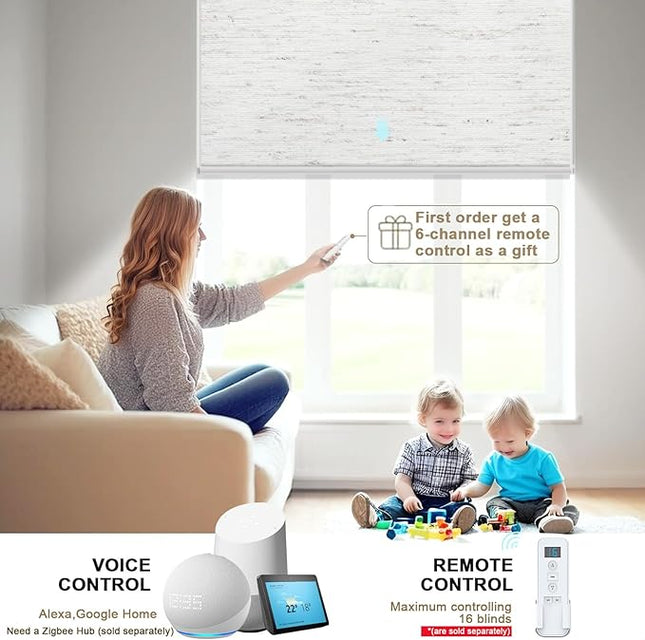 Motorized Blinds with Remote Smart Blackout Shades Electric Curtains Automatic Roller Blinds Shades for Indoor Windows Cordless with Alexa Google Home(Blackout Sandy Beach,W50x H62)