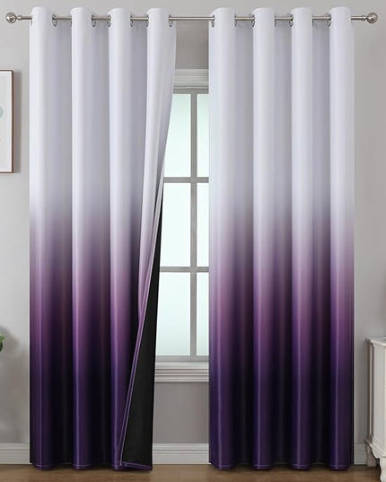 Estelar Textiler Gradient Blackout Curtains & Drapes for Bedroom 102 Inches Long, Ombre Purple and Greyish White Light Blocking Thermal Insulated Window Curtains for Living Room,2 Panels,52x102 inches