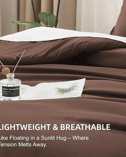 Litanika Brown Comforter Set King Size, 3 Pieces Lightweight Solid Bedding Comforter Set, All Season Fluffy Bed Set (104x90In Comforter & 2 Pillowcases)