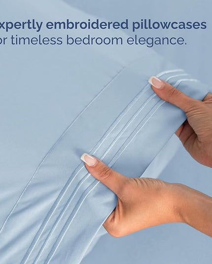 Twin Size 3 Piece Sheet Set - Comfy Breathable & Cooling Bed Sheets Set - Hotel Luxury Bedding for Women, Men, Kids, Teens, Boys & Girls - Deep Pockets, Soft and Wrinkle Free - Oeko-Tex - Light Blue