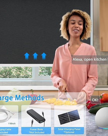 Motorized Blinds with Remote Cordless Automatic Motorized Shades Custom Blinds for Windows Smart Curtains Compatible with Alexa Google Home(Blackout Jacquard Black,Custom Size)