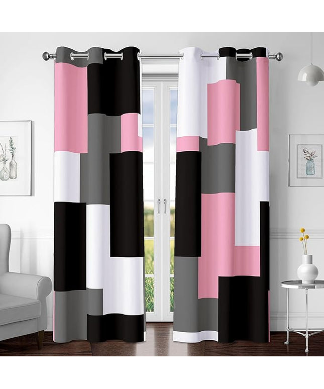 Pink 100% Blackout Curtains for Bedroom 84 inch Length 2 Panels Set Black Grey Modern Abstract Geometric Black Out Curtains Insulated Room Darkening Window Drapes for Living Room, 42Wx84L