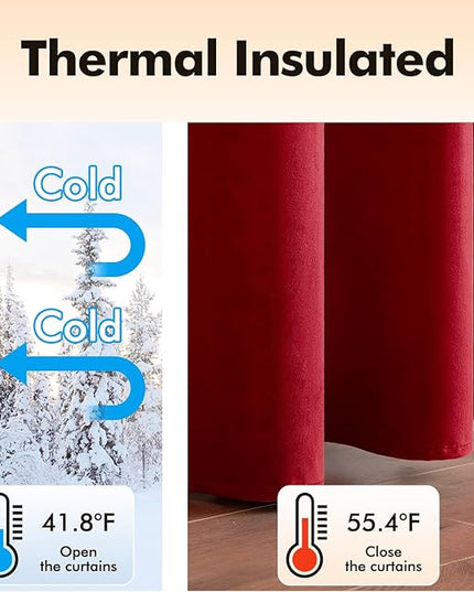 MIULEE Christmas Red Velvet Curtains Elegant Grommet Curtains Thermal Insulated Soundproof Room Darkening Curtains/Drapes for Classical Living Room Bedroom Decor 52 x 90 Inch Set of 2