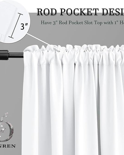 Pure White Half Blackout Modern Design Curtains 84 Inches Long - Room Darkening Thermal Insulated Drapes Window Treatment Curtains for Living Room Patio Door,2 Panels,W 52 x L 84 Inch