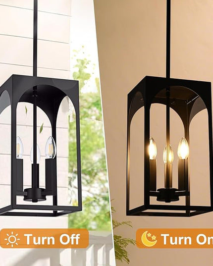 VINLUZ Modern Oil Rubbed Bronze Chandelier 3 Light Dining Room Light Fixture with Clear Glass Shade Industrial Outdoor Pendant Lights for Entryway Hallway Porch