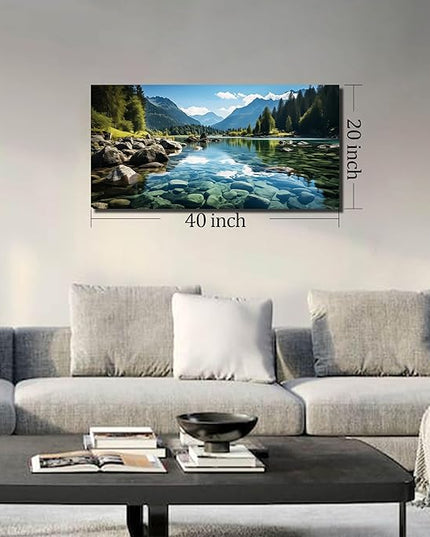 GUGIKA Landscape Wall Art for Living Room, Mountain and Lake Wall-Decor for Bedroom, Natural Scenery Canvas Prints Pictures for Hallway Office, Size 40 x 20 Inches