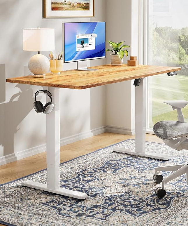 HUANUO Electric Standing Desk, 40" x 24" Whole Piece Desktop, Adjustable Height Computer Desk, 4 Height Memory Settings, Sit Stand Up Desk for Home Office, Light Vintage