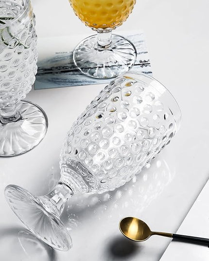 Hobnail Drinking Glasses Goblet Water set of 6, 13 oz Iced Tea Glasses Ideal for Soda Wine Milk Coke Juice and Beer Perfect for Weddings Parties Bars