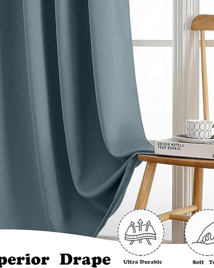 Simplebrand Stone Blue Room Darkening Curtains for Bedroom Living Room 108 Inches Long 2 Panels Set, Thermal Insulated Curtains & Drapes, Solid Grommet Noise Reducing Window Treatment, W50 x L108 Inch