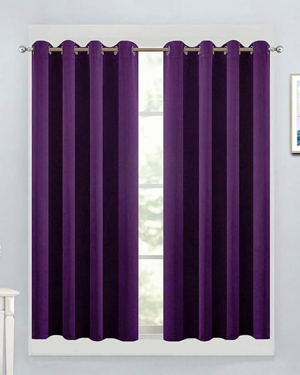 Yakamok Light Blocking Window Blackout Curtains Thermal Insulated Room Darkening Drapes for Bedroom,Solid Grommet Top Window Panels, 52x45 Inch, Purple, One Pair