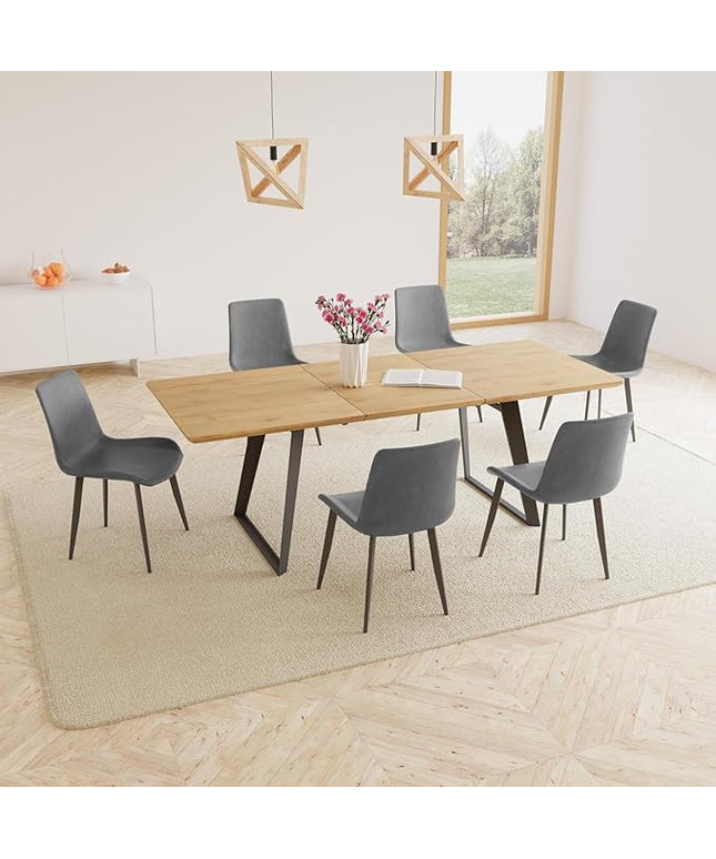 ZckyCine 67'' Extendable Rectangular Wooden Dining Table and Chairs 6-Seater Modern Mid-Century Style Multi-Purpose Space-Saving Design Home Dining Room Furniture Set