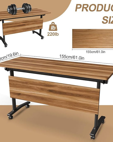Conference Room Table with Flip-Top Design for Dynamic Meetings, Business Table Computer Desk with Heavy-Duty Frame,Foldable Seminar Meeting Tables for Home Office (2, C, 61IN)