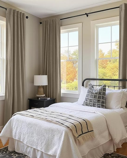 INOVADAY 100% Blackout Curtains for Bedroom, Black Out Curtains 108 Inch Long, Clip Rings Linen Blackout Drapes, Thermal Insulated Room Darkening for Living Room, 2 Panels - Earthy Beige,W50xL108