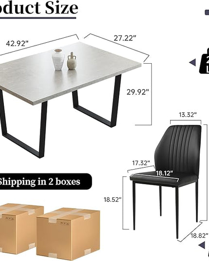 5 Piece Dining Table Set, 42.9 Inch Modern Kitchen Dining Table and Leather Dining Chairs for Kitchen Dining Room (Table + 4 Black Chairs)