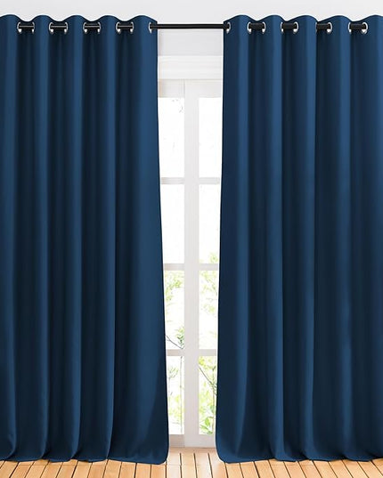 NICETOWN Moroccan Blue 102 inch Curtains, Grommet Thermal Insulated Window Treatments Room Darkening Drape Room Divider for Living Room/Bedroom, W66 x L102, 2 Panels